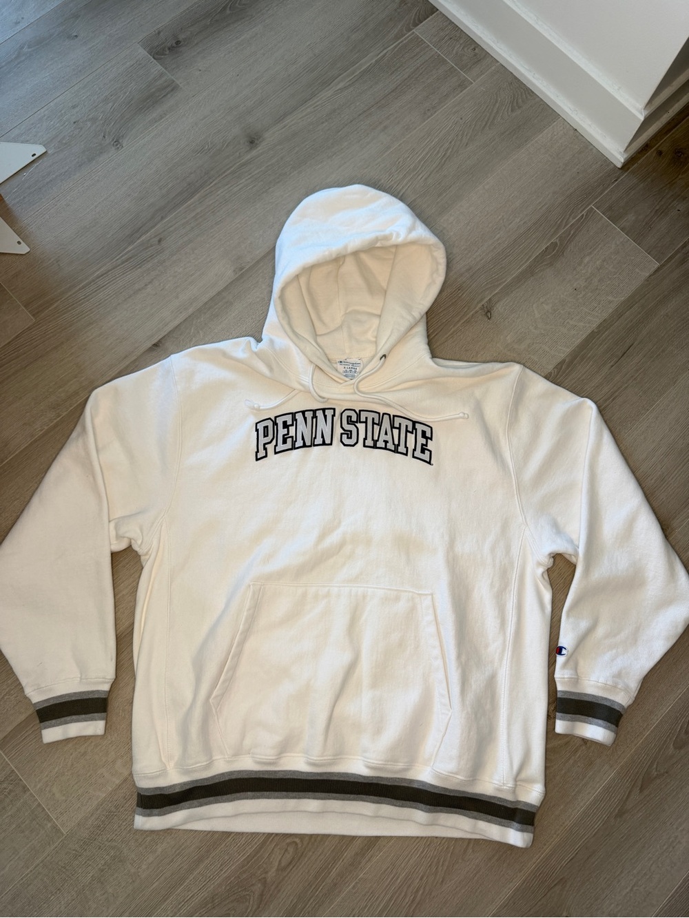 Champion Reverse Weave Penn State Hoodie White Striped Cuffs XL